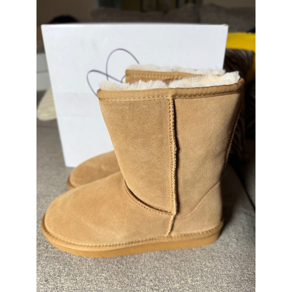 Quince Australian Shearling Mid-Calf Boots Pecan Brown Suede Women 8 NEW